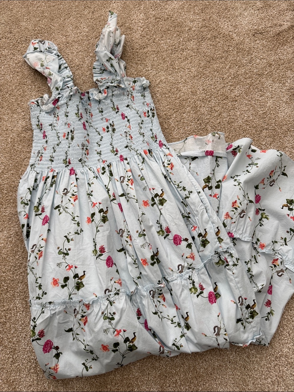 Hill House Light Blue Floral Smocked Sundress with Ruffled Straps